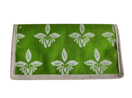 Green Jute Clutch with White Floral Print Green Jute Clutch with White Floral Print