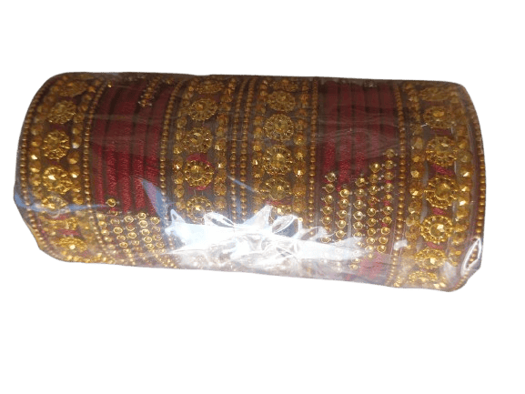 Gold Plated Maroon Glass Bangles Set for Women