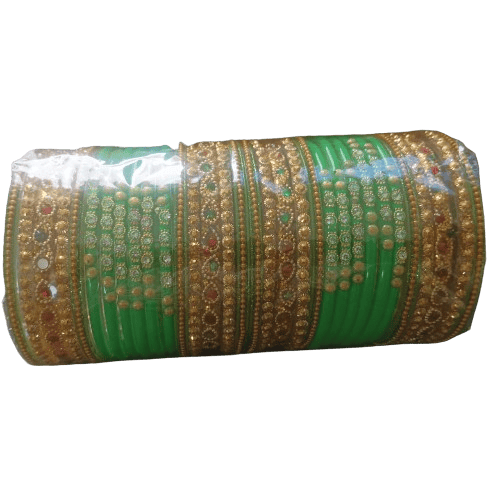 Green and Gold Bangles with Rhinestones