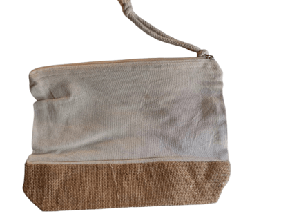 Jute and Canvas Cosmetic Bag with Zipper Closure Jute and Canvas Cosmetic Bag with Zipper Closure