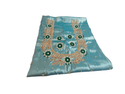 Georgette Silk Saree Blouse With Heavy Embroidery Work In Peach And Green Color