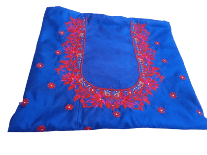 Blue Hand Embroidered Blouse with Floral Motifs