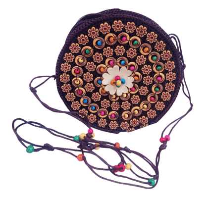 Handmade Beaded Crossbody Bag with Colorful Floral Design