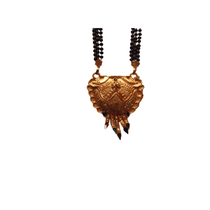 22K Gold Pendant Set with Black Beads Mangalsutra Traditional Indian Jewelry