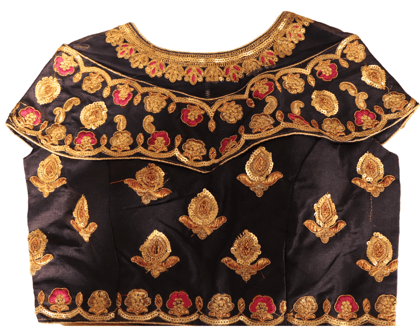 Embroidered Boat Neck Blouse in Black Silk