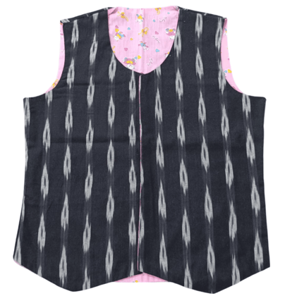 Sleeveless 2 in 1 Cotton Printed Waistcoat Jacket - Pink and Black
