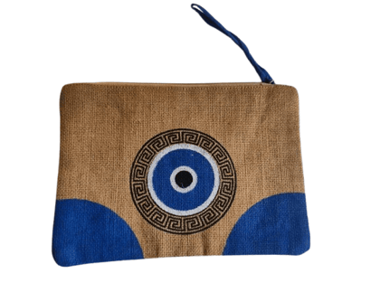 Handmade Greek Evil Eye Jute Clutch Handmade Greek Evil Eye Jute Clutch