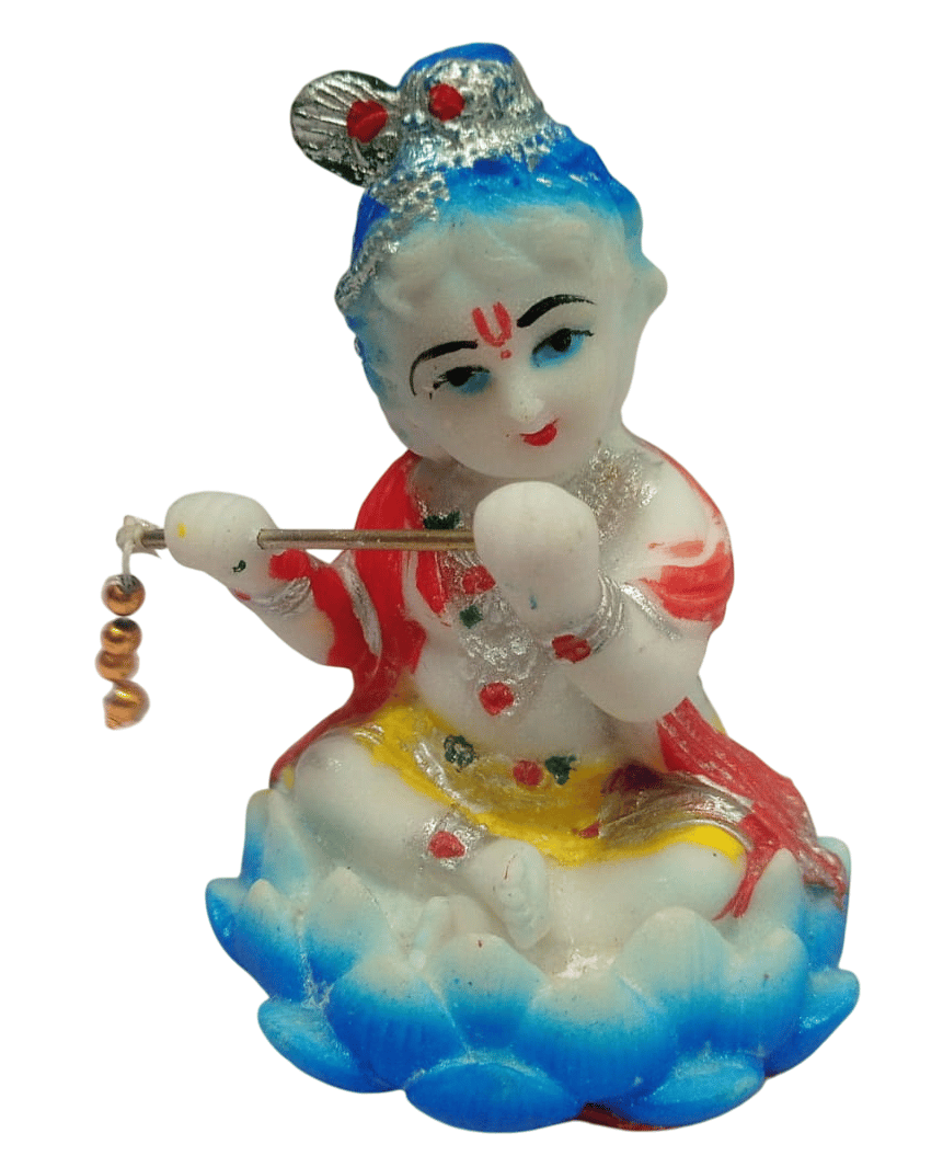 Small Sitting Resin Krishna Statue Playing Flute-2