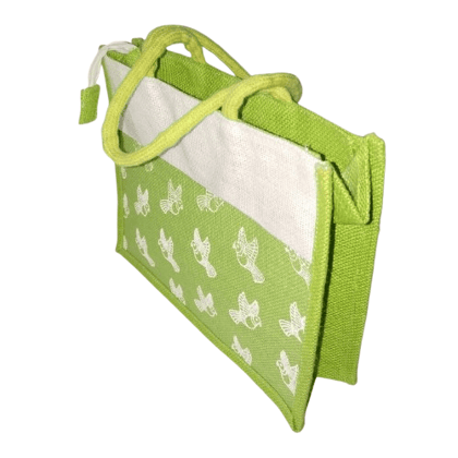 Jute bag with butterfly print green and white Jute bag with butterfly print green and white
