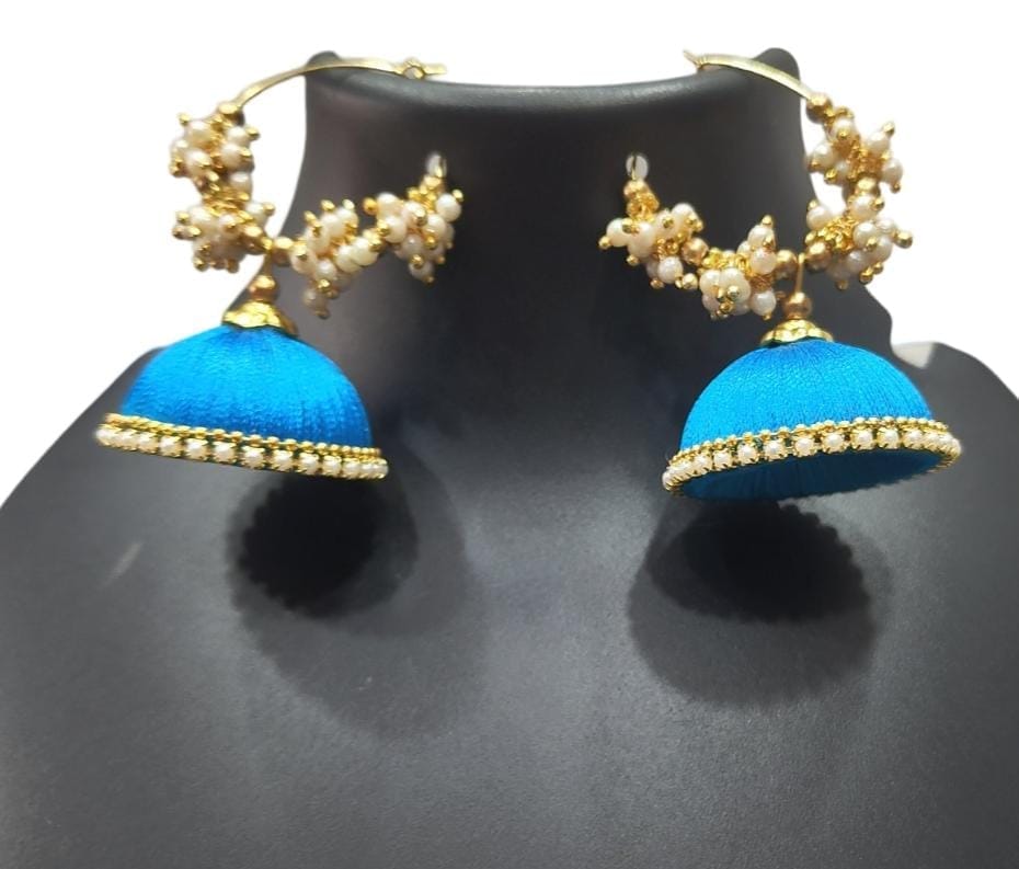 Buy Blue Silk Thread Jhumka Earrings with Pearls Online at Best Price in India