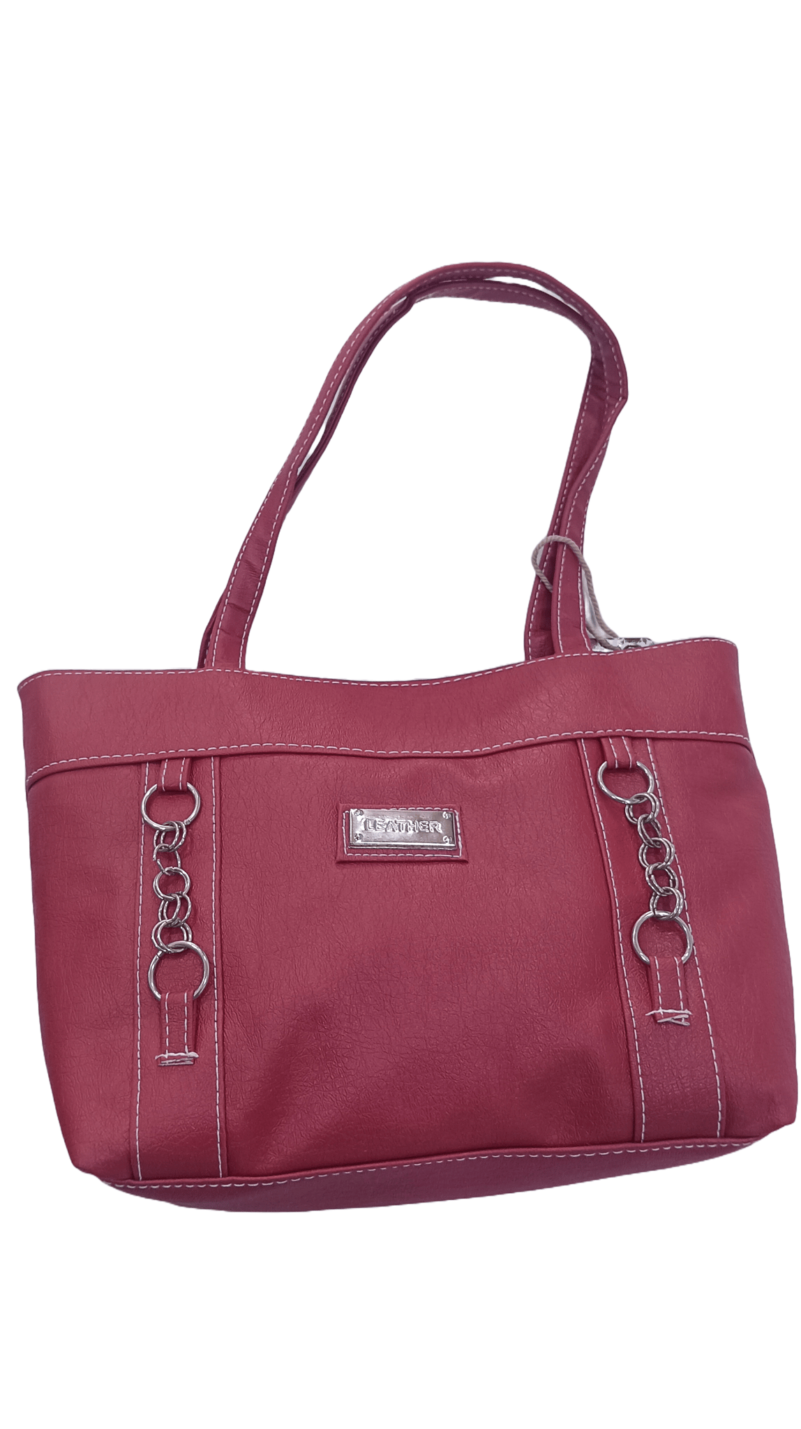 Women's Red PU Leather Handbag with Chain Detail