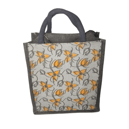 Jute Lunch Bag with Floral Print