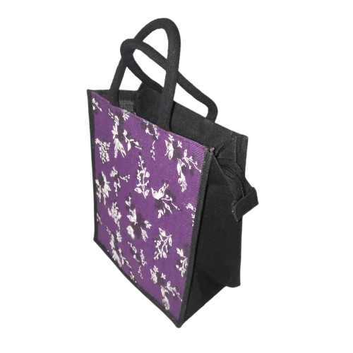 Purple Jute Bag with Floral Print