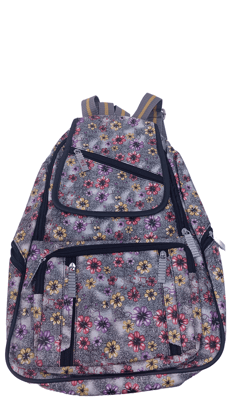 Women's Floral Patterned Canvas Backpack with Multiple Zippered Compartments