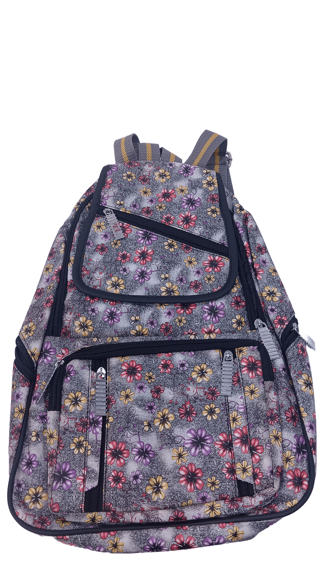 Women's Floral Patterned Canvas Backpack with Multiple Zippered Compartments