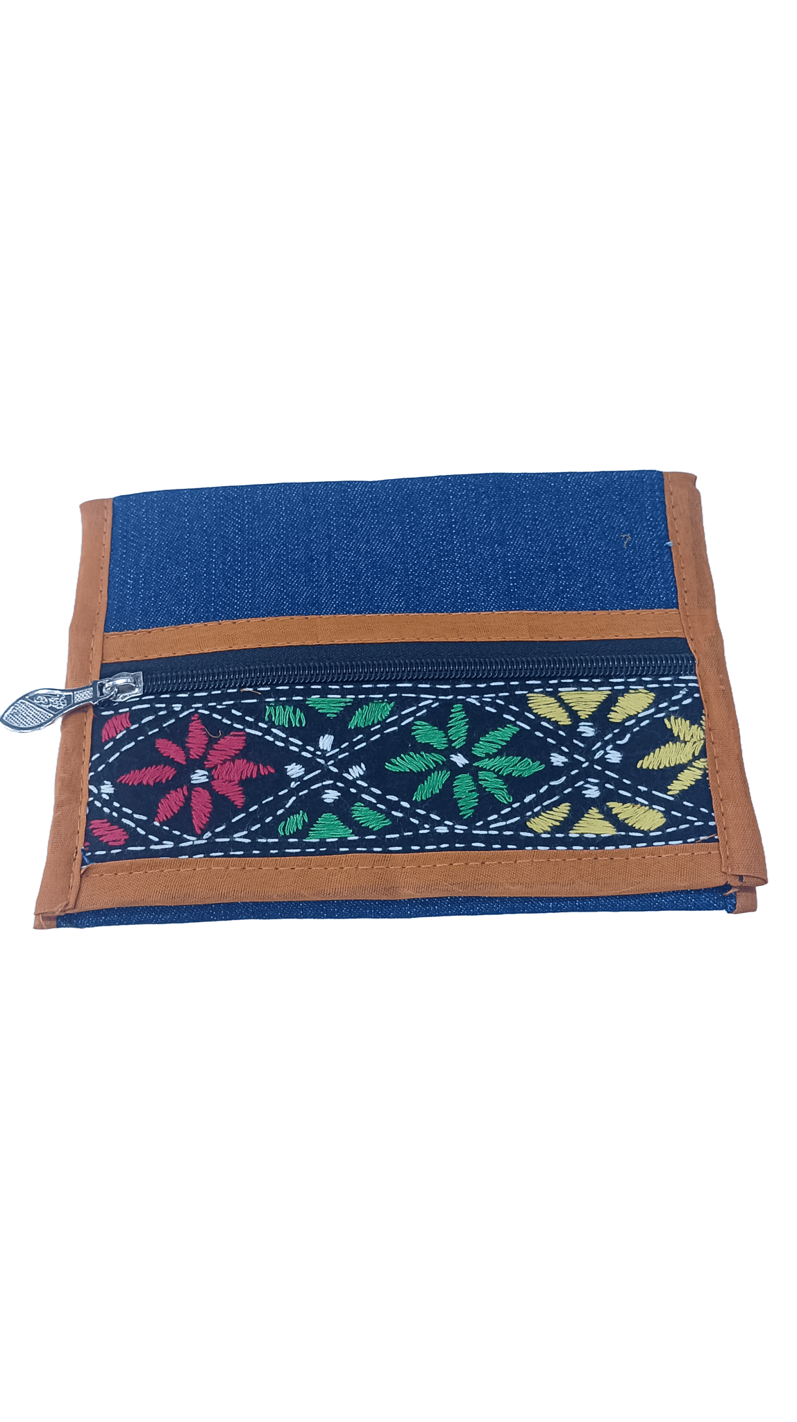 Hand Purse with Zipper Closure and Multicolor Floral Embroidery