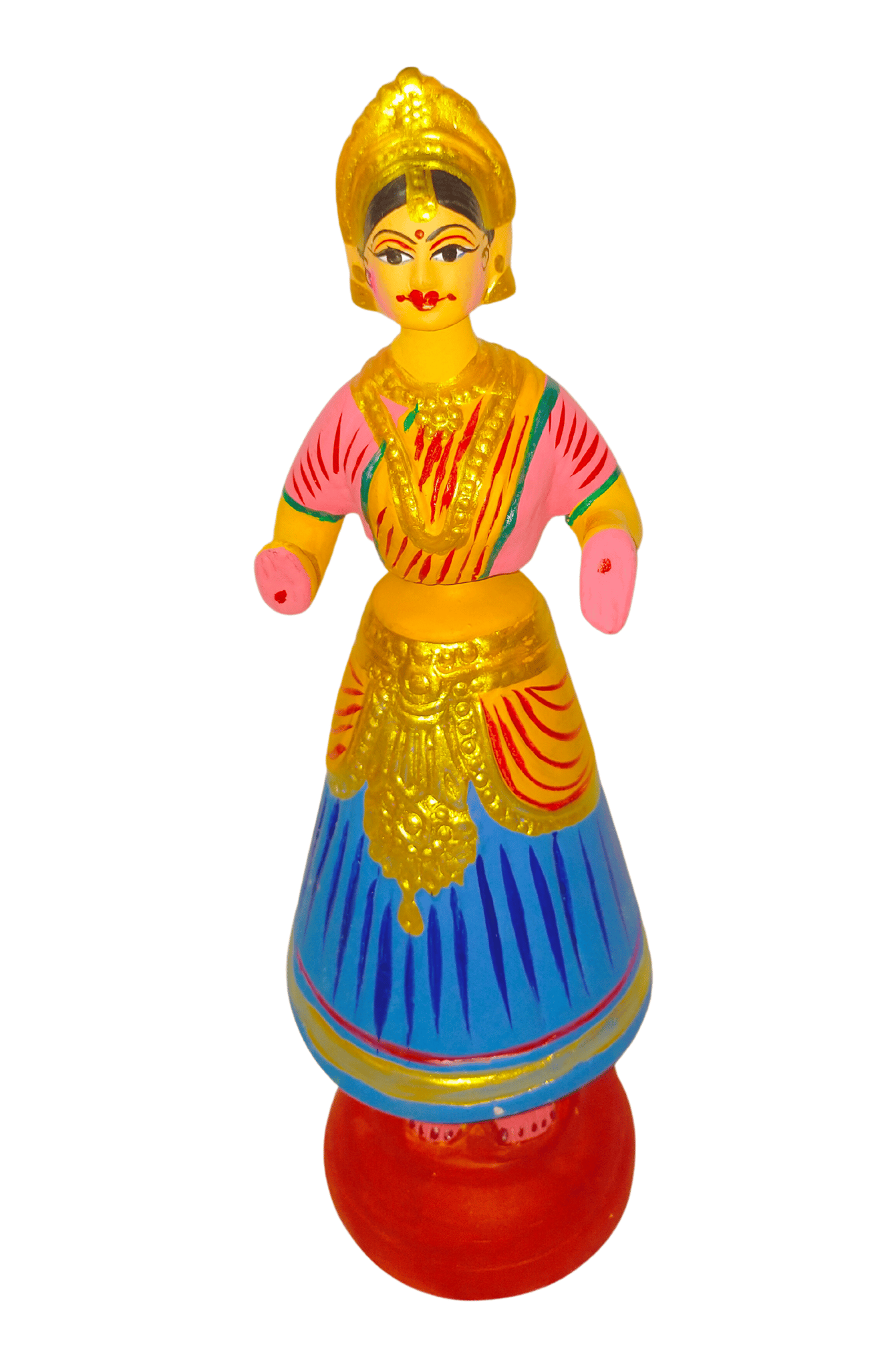 Dancing Doll - Traditional Indian Bobblehead Toy - Hand Painted Clay Figurine