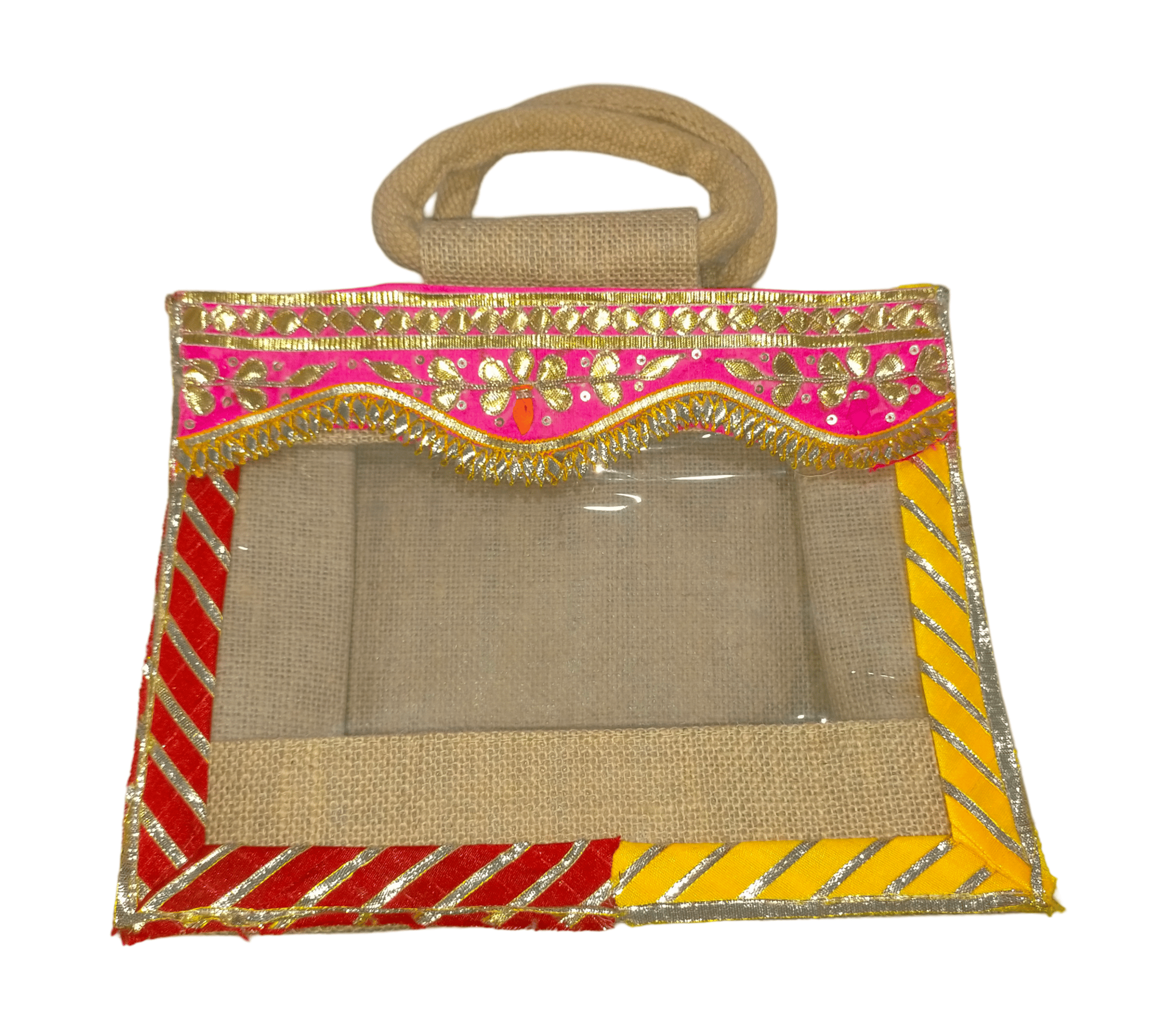 Embroidered Jute Potli Bag with Tassels and Sequin Work