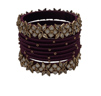 oxidized gold plated maroon lac bangles