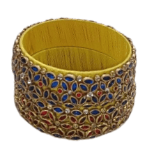 Designer Silk Thread Bangle Set for Women - Yellow