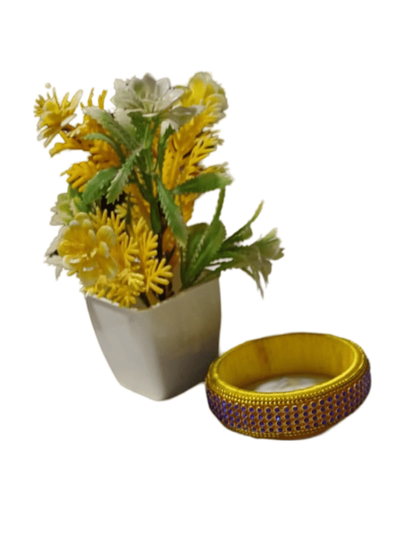 Yellow and Blue Silk Thread Bangle with Stone Work