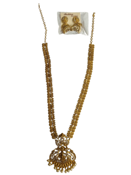 Gold Plated Traditional Indian Necklace Set with Earrings for Women