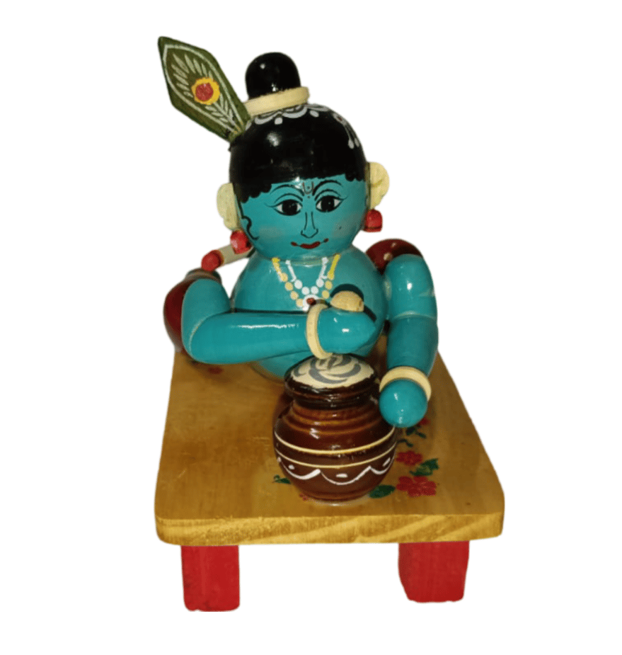 Krishna Idol | Wooden Hand-Painted Murti | for Home Decor and Temple
