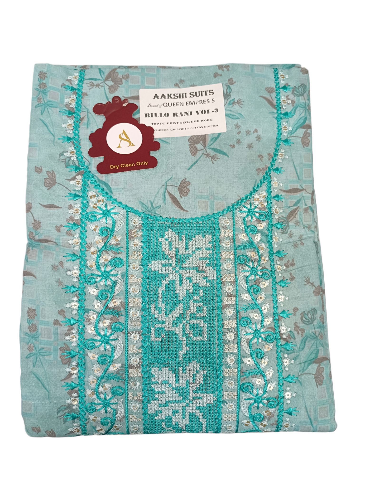 Women's Embroidered Chiffon Suit with Cotton Bottom