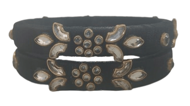 Black Velvet Bangle Set with Kundan Stones
