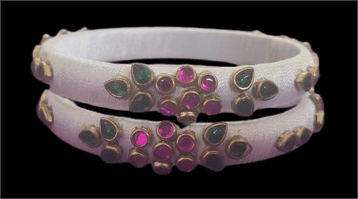 White and Pink Stone Studded Silk Thread Bangles