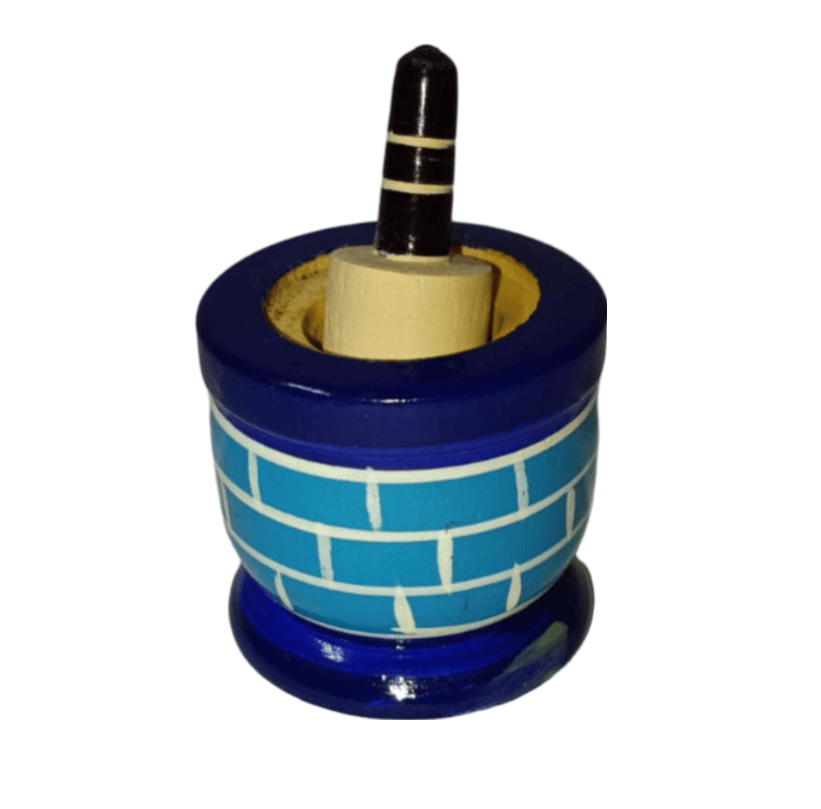 Wooden Mortar and Pestle Set, Hand-Painted for kids (Blue)