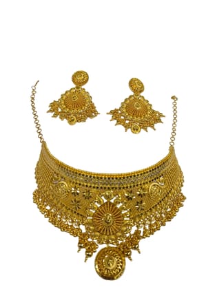 Gold Plated Kundan Choker Necklace Set with Earrings for Women