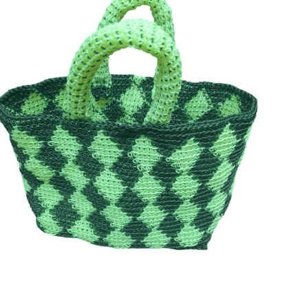 hand-crocheted tote bag with green