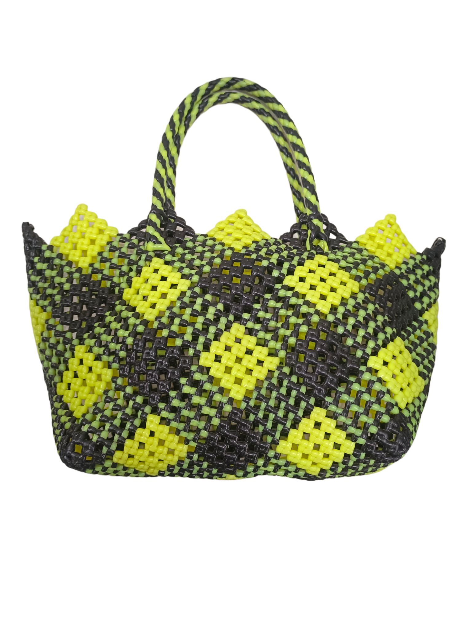 Medium Handwoven Black and Yellow Tote Bag with Double Handles