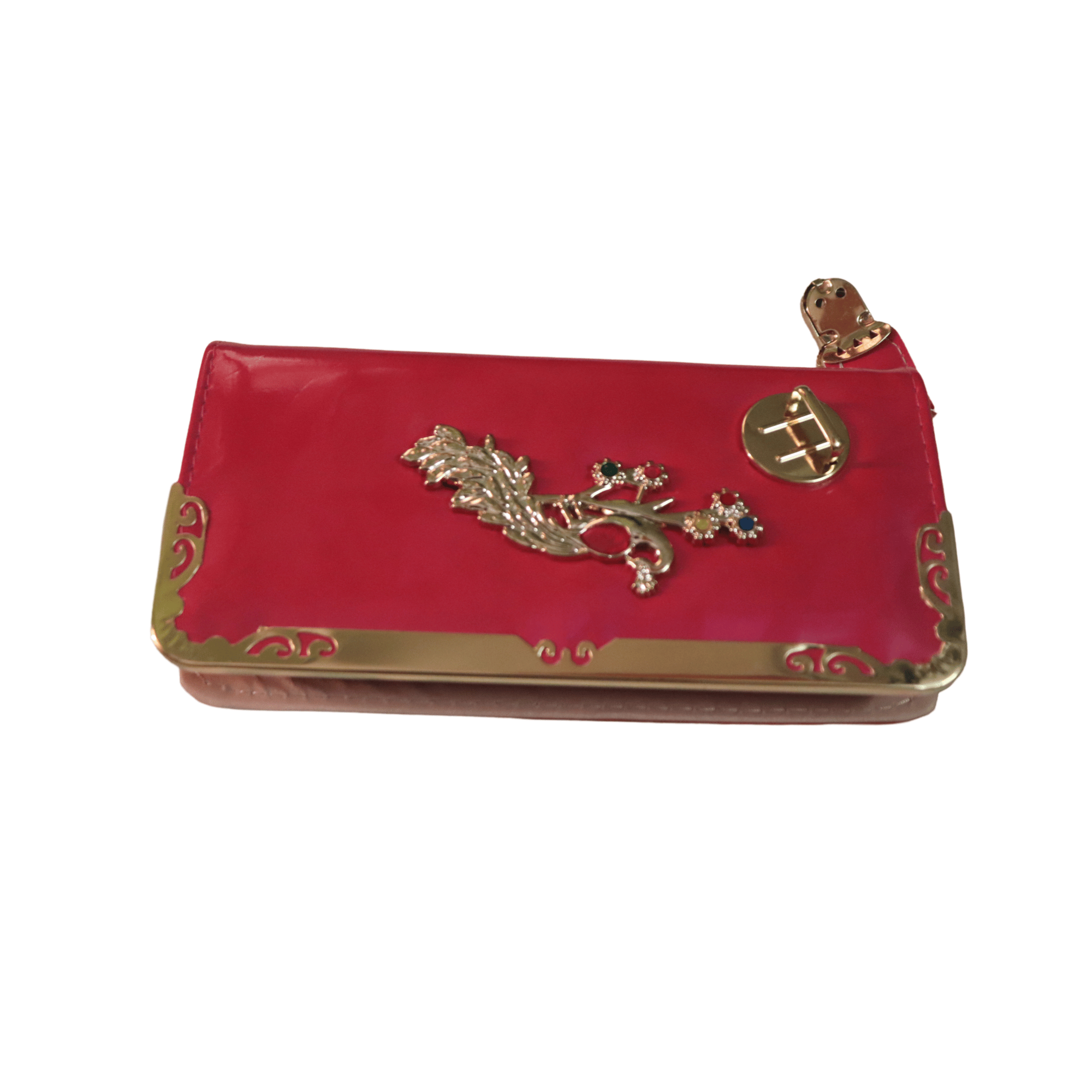 Red Envelope Wallet with Golden Phoenix and Crystal Accents