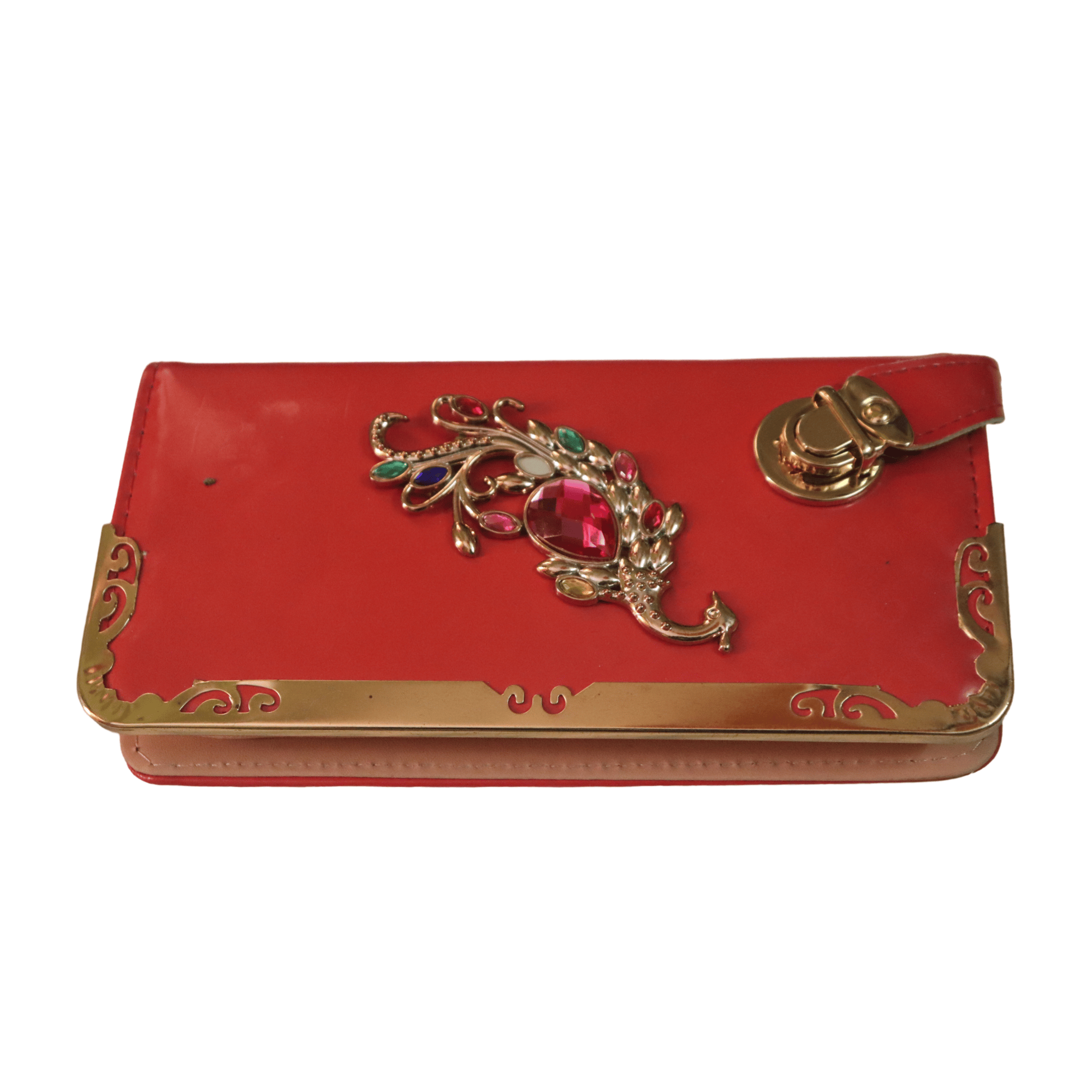 Red Peacock Jeweled Evening Clutch