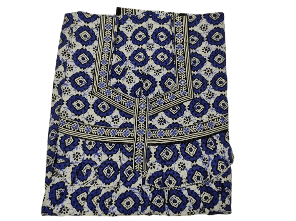 Women's Blue and White Cotton Printed Long Nightgown