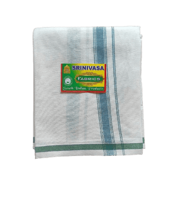 Srinivasa White Cotton Lungi with Green Border for Men