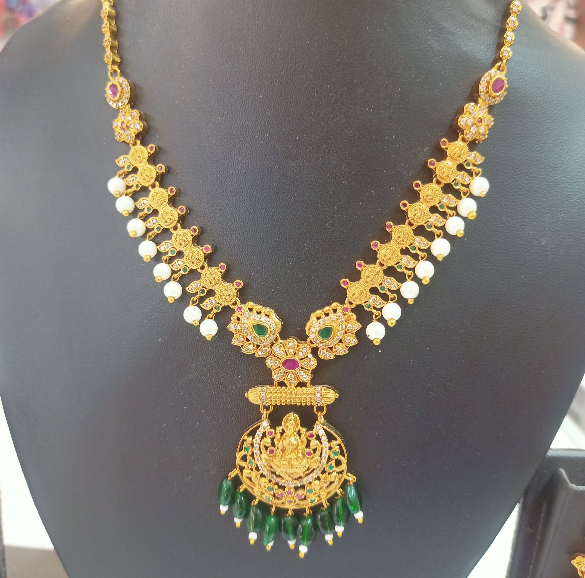 Pearl and gold necklace set with Lakshmi pendant