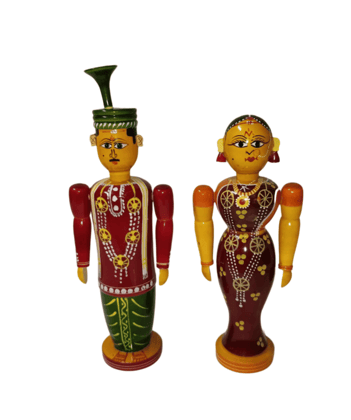 Handmade Wooden Indian Couple Figurines | Traditional Folk Art | Handmade Wooden Indian Couple Figurines | Traditional Folk Art |