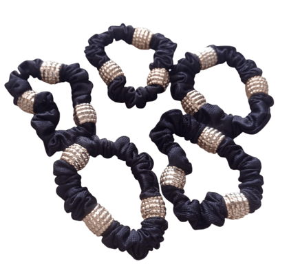 Black Hair Ties with Gold Beads