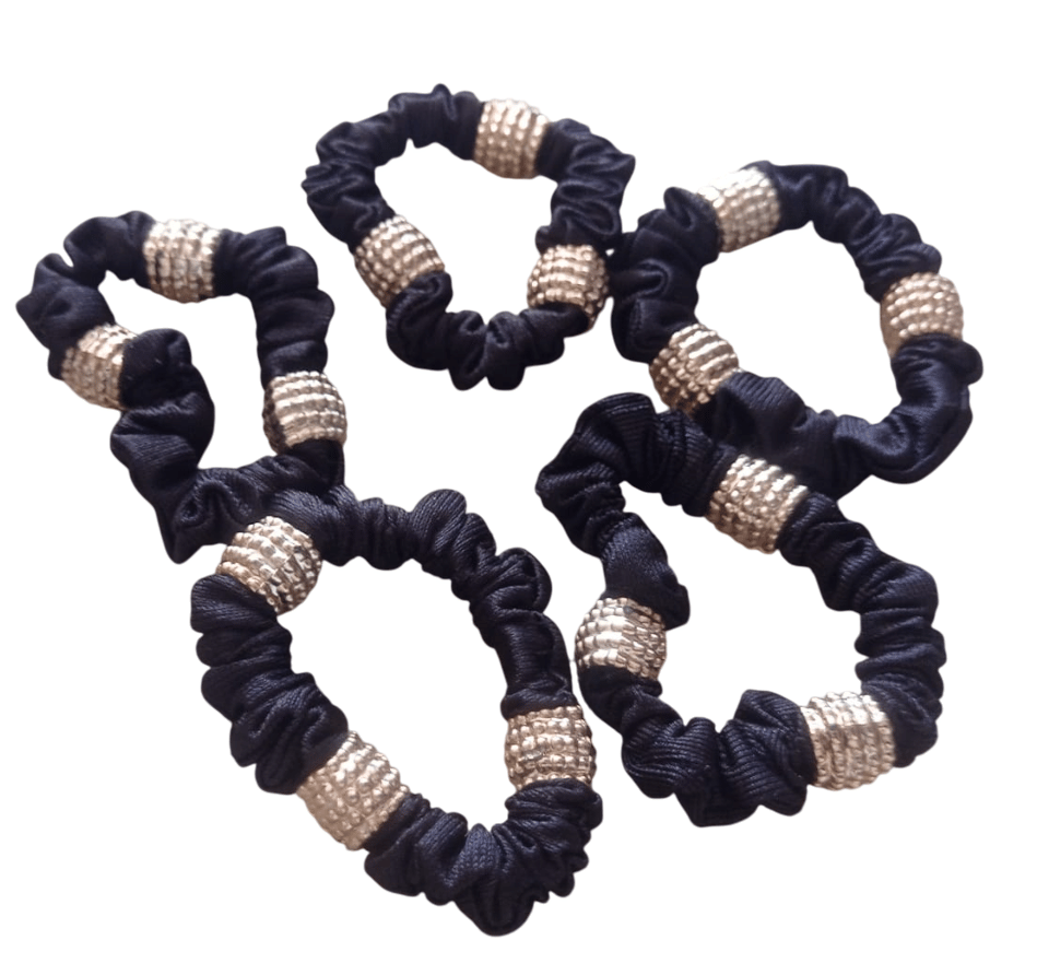Black Hair Ties with Gold Beads
