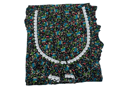 100% Cotton Floral Print Maxi Kaftan Dress with Ruffles and Lace Trim