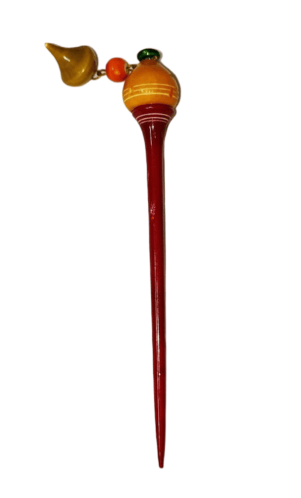 Handcrafted Wooden Hair Stick with Traditional Indian Design (Red)