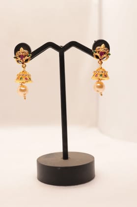 Pearl and Ruby Traditional Indian Jhumka Earrings