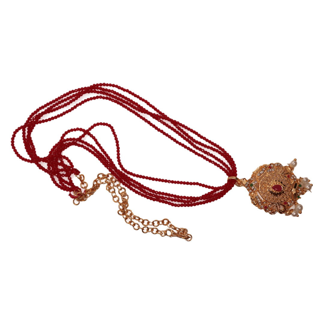 Traditional Indian Gold Plated Mangalsutra Necklace with Red Beads for Women