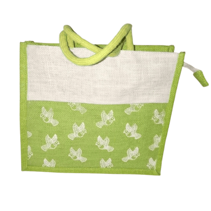 Jute Tote Bag with Green Bird Print Jute Tote Bag with Green Bird Print