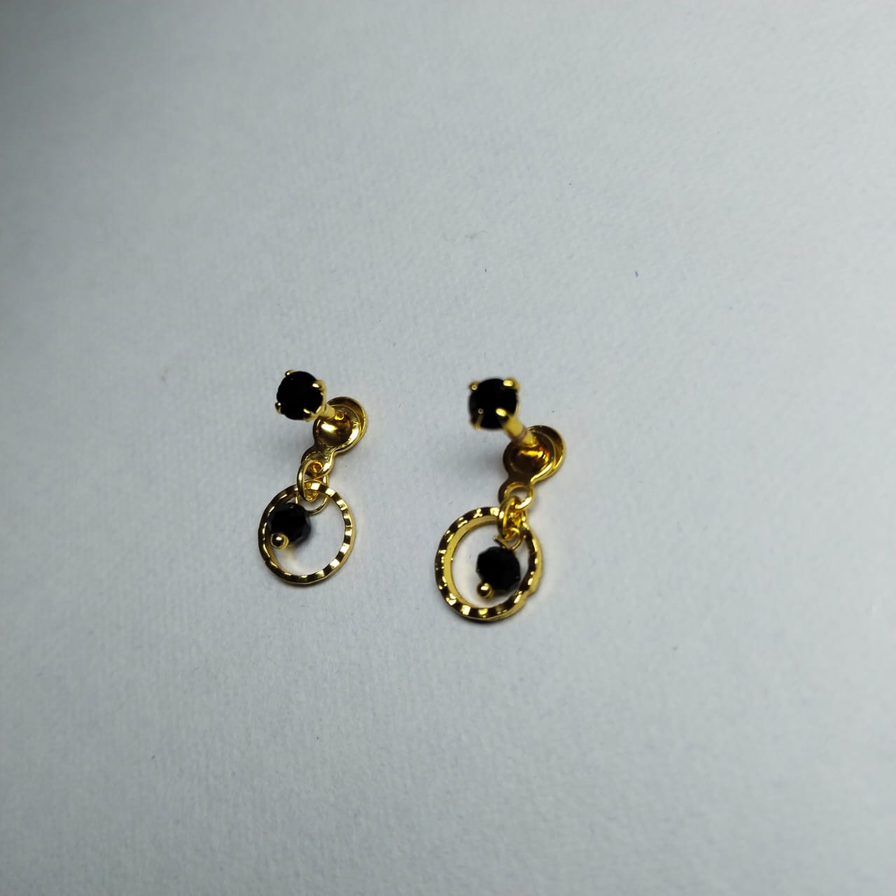 Gold Filled Circle Drop Earrings with Black Cubic Zirconia
