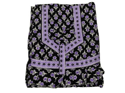 Women's Cotton Nightgown, Purple Floral Print, Knee-Length, Round Neck, Short Sleeves,