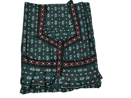 Green Cotton Printed Nighty With Frill